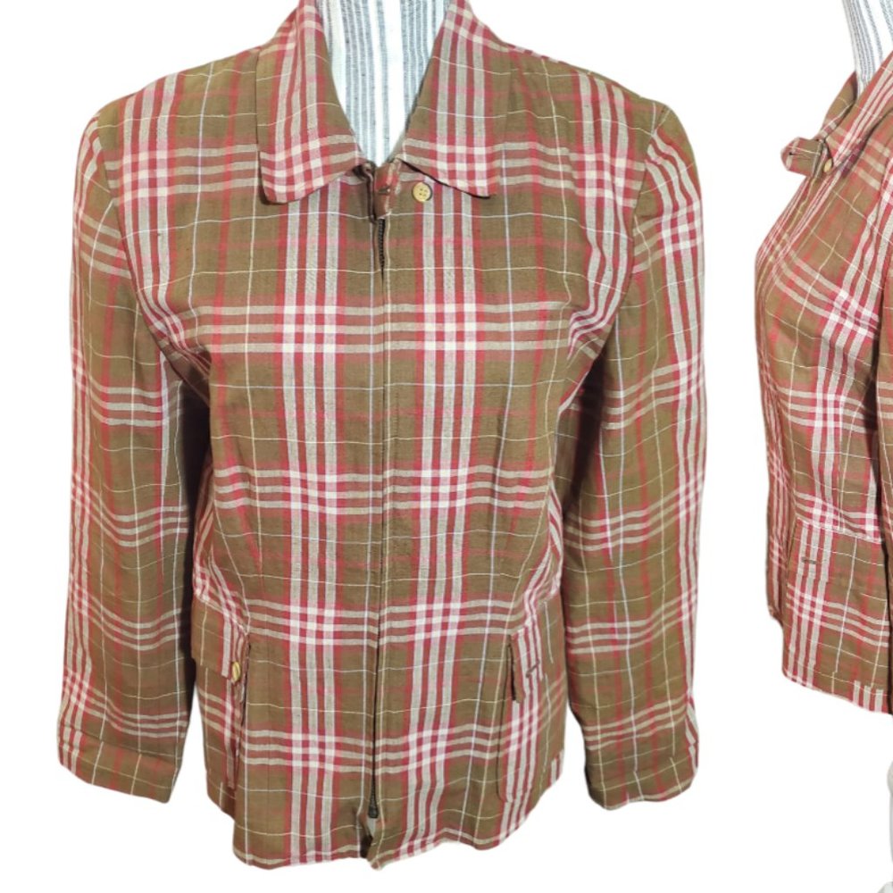 Ann Taylor LOFT Linen-blend Jacket, 8, Brown and Red Plaid
